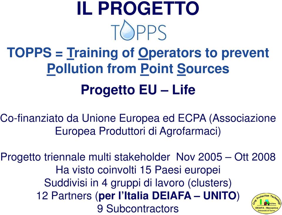 Progetto triennale multi stakeholder Nov 2005 Ott 2008 Ha visto coinvolti 15 Paesi europei