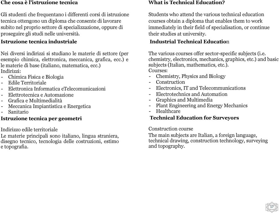 ) e le materie di base (italiano, matematica, ecc.