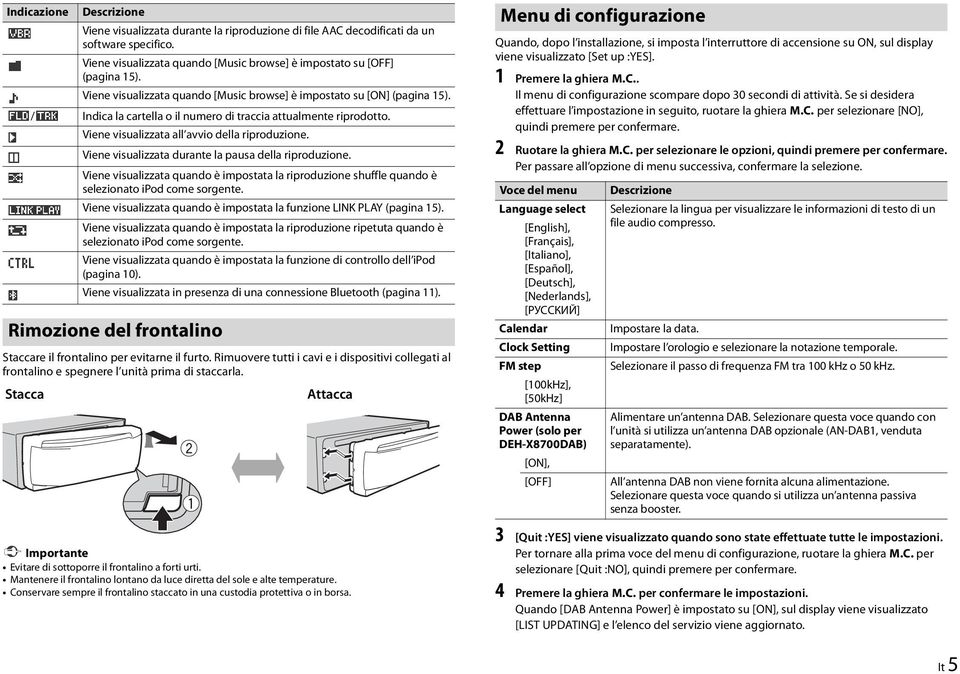 Viene visualizzata durante la pausa della riproduzione. Viene visualizzata quando è impostata la riproduzione shuffle quando è selezionato ipod come sorgente.