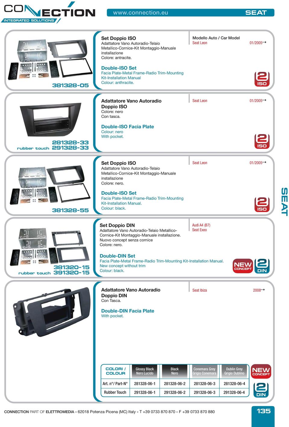 Doppio ISO 281328-33 rubber touch 291328-33 Colour: nero Set Doppio ISO -Telaio Metallico-Cornice-Kit Montaggio-Manuale installazione.