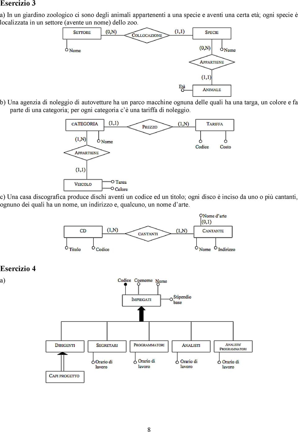 b) Una agenzia di noleggio di autovetture ha un parco macchine ognuna delle quali ha una targa, un colore e fa parte di una categoria; per