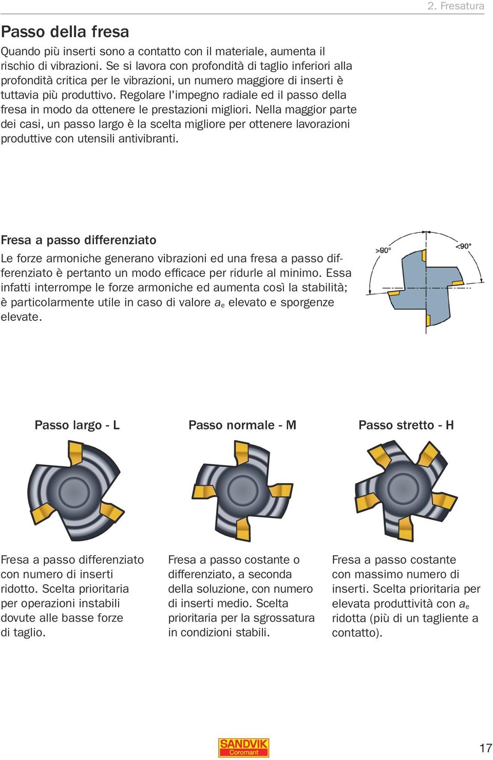 Regolare l'impegno radiale ed il passo della fresa in modo da ottenere le prestazioni migliori.