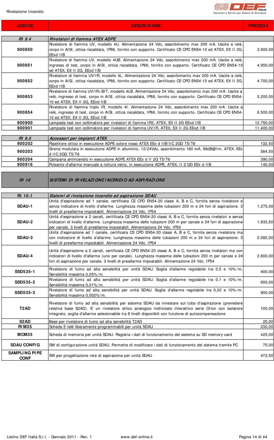 Alimentazione 24 Vdc, assorbimento max 200 ma. Uscite a relè, ingresso di test, corpo in AISI, ottica riscaldata, IP66, fornito con supporto. Certificato CE CPD EN54-10 4.