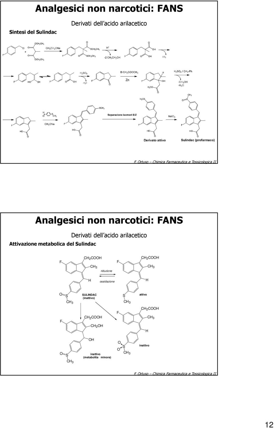 del Sulindac Derivati dell acido arilacetico C 2 C riduzione C 2 C ossidazione S SULIDAC