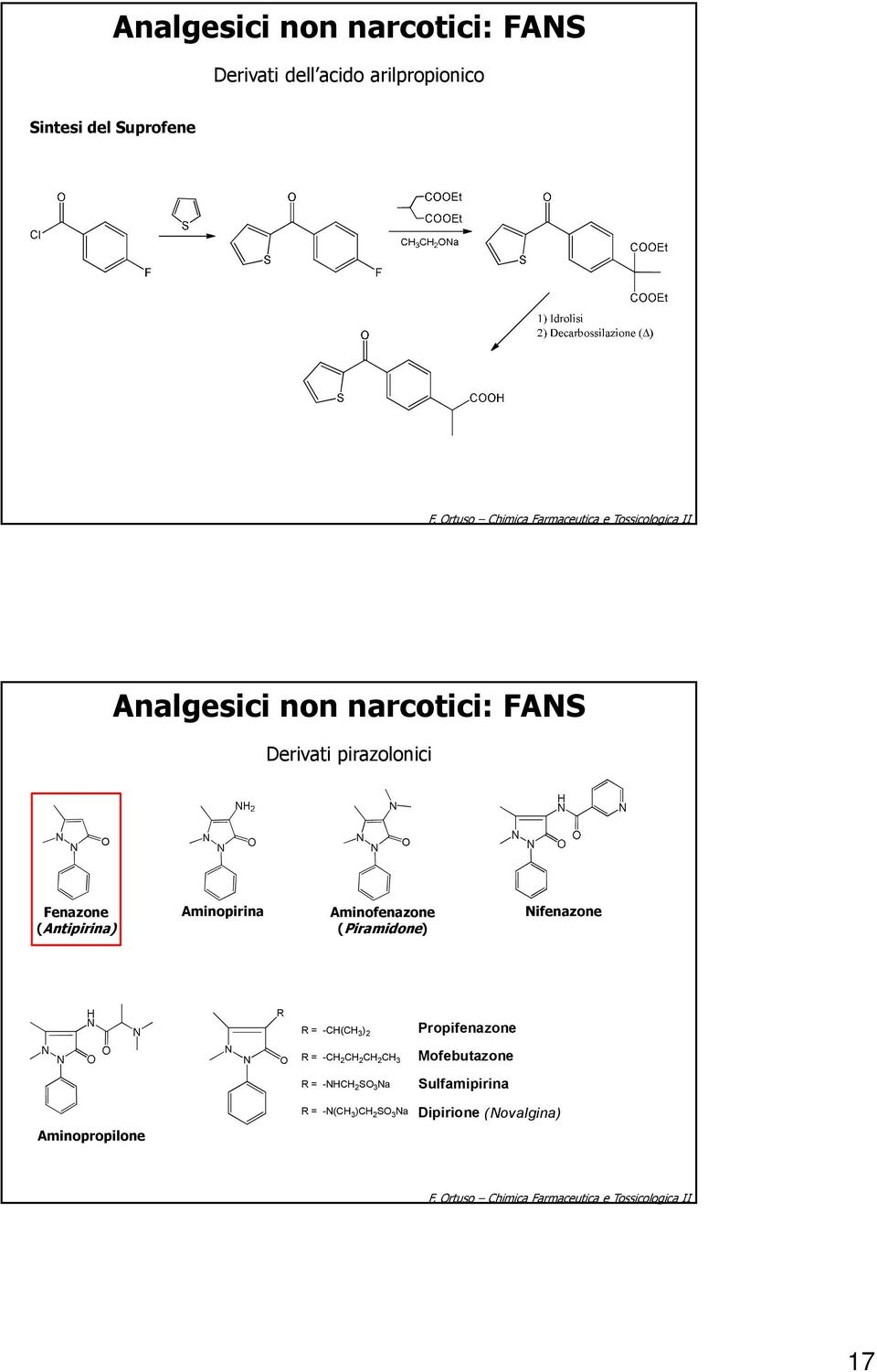 (Antipirina) Aminopirina Aminofenazone (Piramidone) ifenazone R R= -C( ) 2 Propifenazone R= -C 2 C 2 C 2