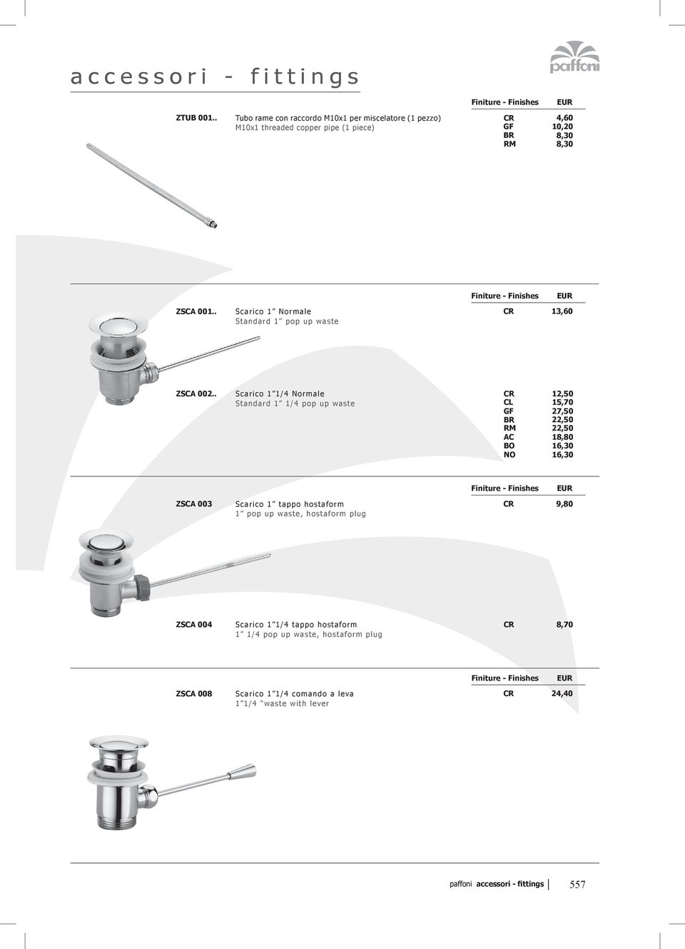 . Scarico 1 Normale Standard 1 pop up waste CR 13,60 ZSCA 002.