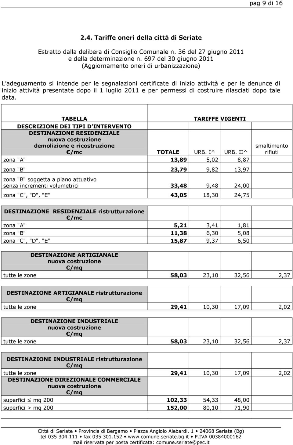 luglio 2011 e per permessi di costruire rilasciati dopo tale data.