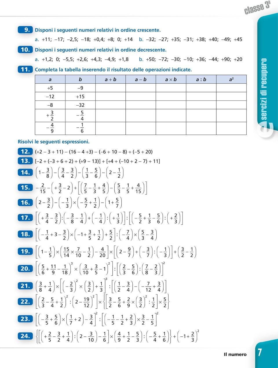 +50; -72; -30; -10; +36; -44; +90; +20 11. Completa la tabella inserendo il risultato delle operazioni indicate.