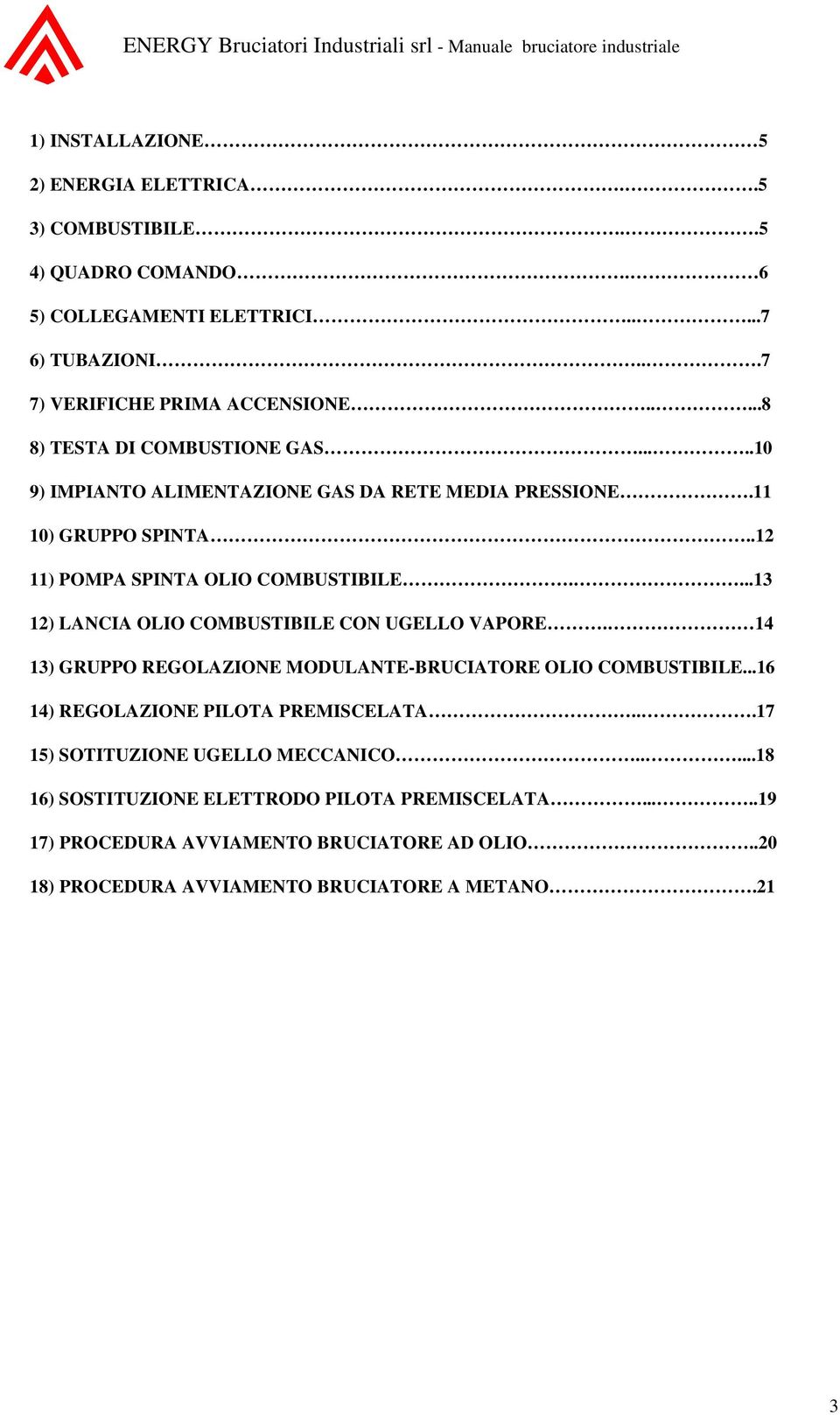 ...13 12) LANCIA OLIO COMBUSTIBILE CON UGELLO VAPORE. 14 13) GRUPPO REGOLAZIONE MODULANTE-BRUCIATORE OLIO COMBUSTIBILE...16 14) REGOLAZIONE PILOTA PREMISCELATA.