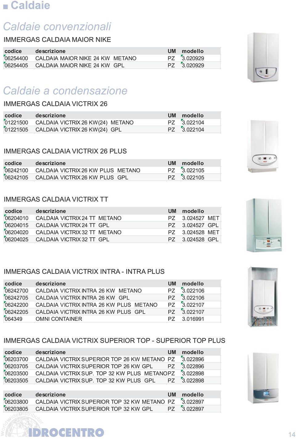 022104 IMMERGAS CALDAIA VICTRIX 26 PLUS 06242100 CALDAIA VICTRIX 26 KW PLUS METANO PZ 3.022105 06242105 CALDAIA VICTRIX 26 KW PLUS GPL PZ 3.