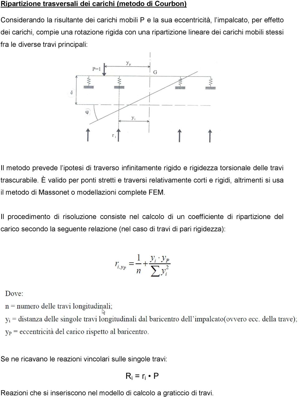 È valido per ponti stretti e traversi relativamente corti e rigidi, altrimenti si usa il metodo di Massonet o modellazioni complete FEM.