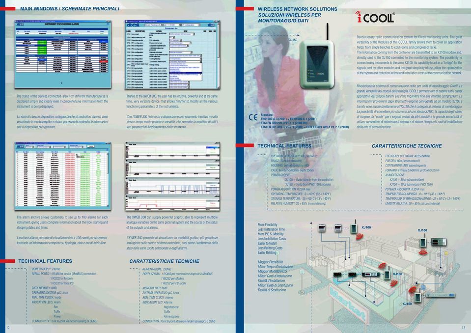 The information coming from the controller are transmitted to an XJ100 module and, directly sent to the XJ150 connected to the monitoring system.