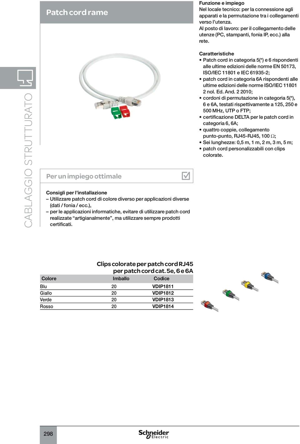 Per un impiego ottimale Consigli per l installazione Utilizzare patch cord di colore diverso per applicazioni diverse (dati / fonia / ecc.