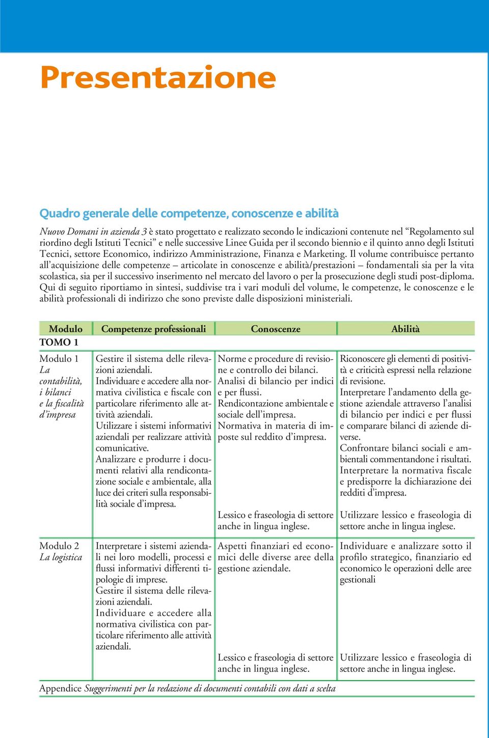 Il volume contribuisce pertanto all acquisizione delle competenze articolate in conoscenze e abilità/prestazioni fondamentali sia per la vita scolastica, sia per il successivo inserimento nel mercato