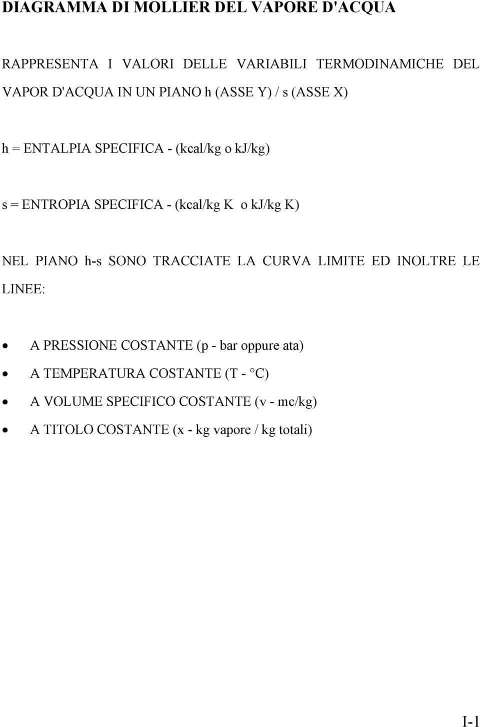 kj/kg K) NEL PIANO h-s SONO TRACCIATE LA CURVA LIMITE ED INOLTRE LE LINEE: A PRESSIONE COSTANTE (p - bar oppure