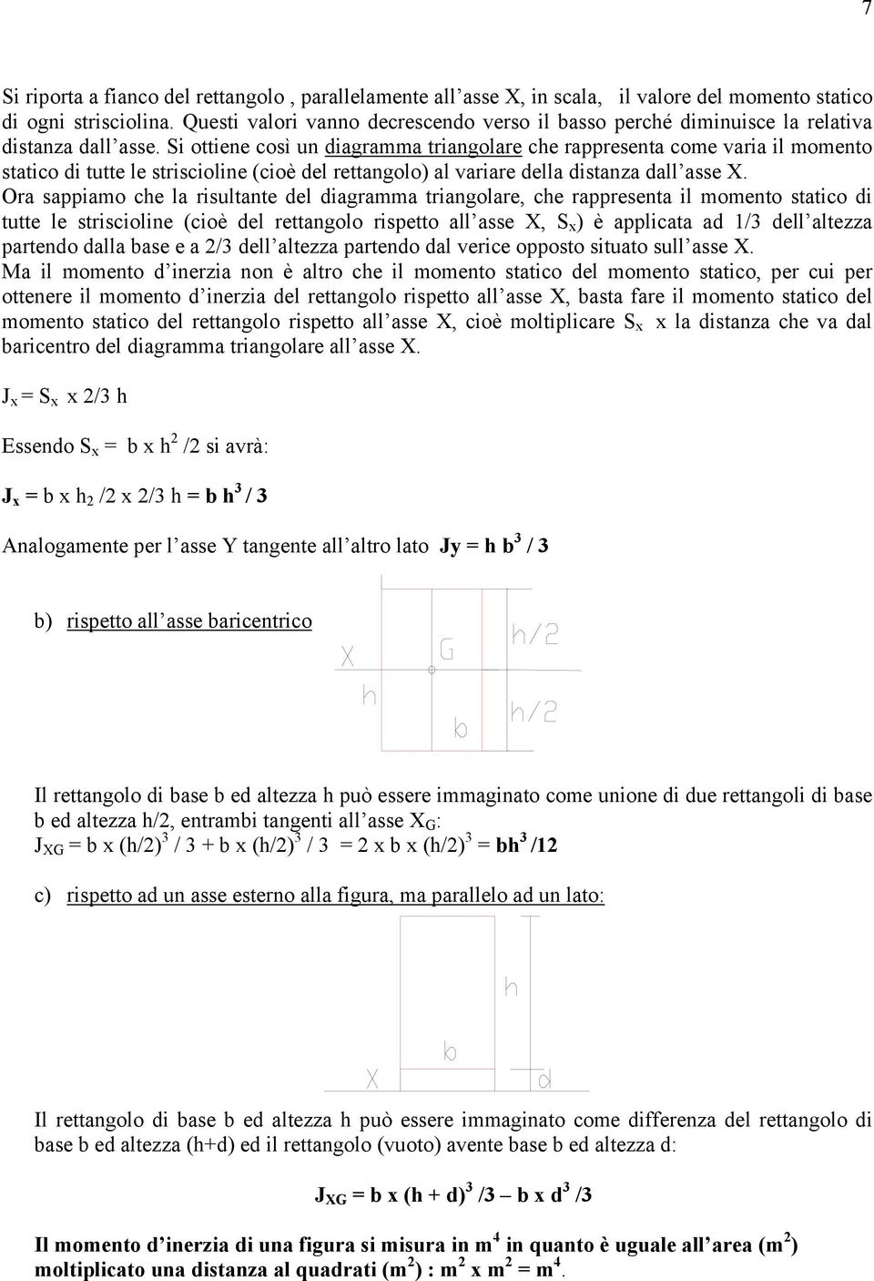 Si ottiene così un diagramma triangolare che rappresenta come varia il momento statico di tutte le striscioline (cioè del rettangolo) al variare della distanza dall asse X.