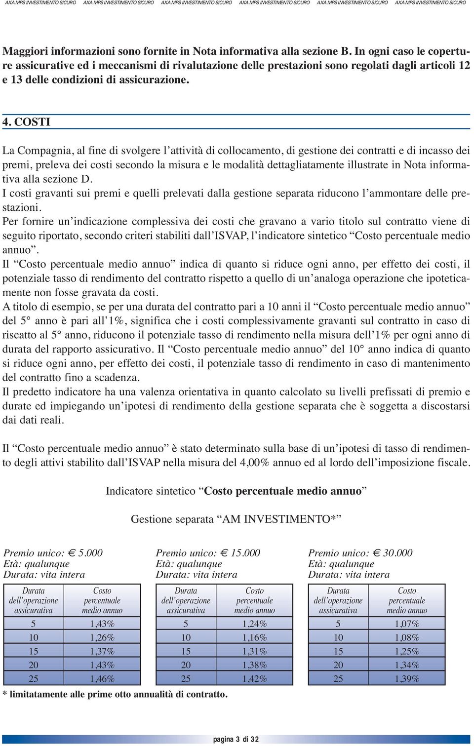 COSTI La Compagnia, al fine di svolgere l attività di collocamento, di gestione dei contratti e di incasso dei premi, preleva dei costi secondo la misura e le modalità dettagliatamente illustrate in