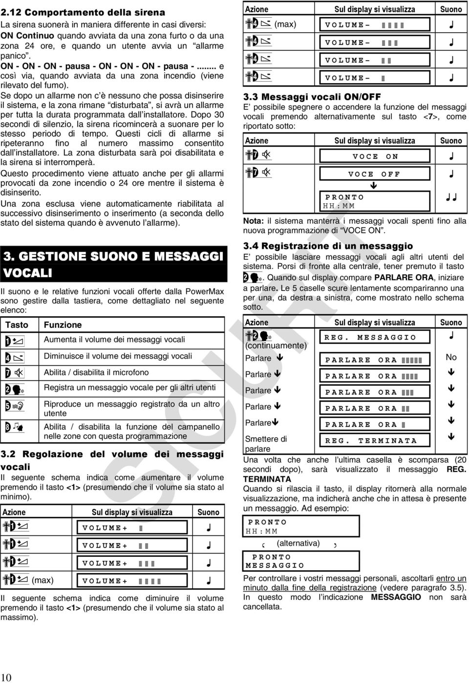 Se dopo un allarme non c è nessuno che possa disinserire il sistema, e la zona rimane disturbata, si avrà un allarme per tutta la durata programmata dall installatore.