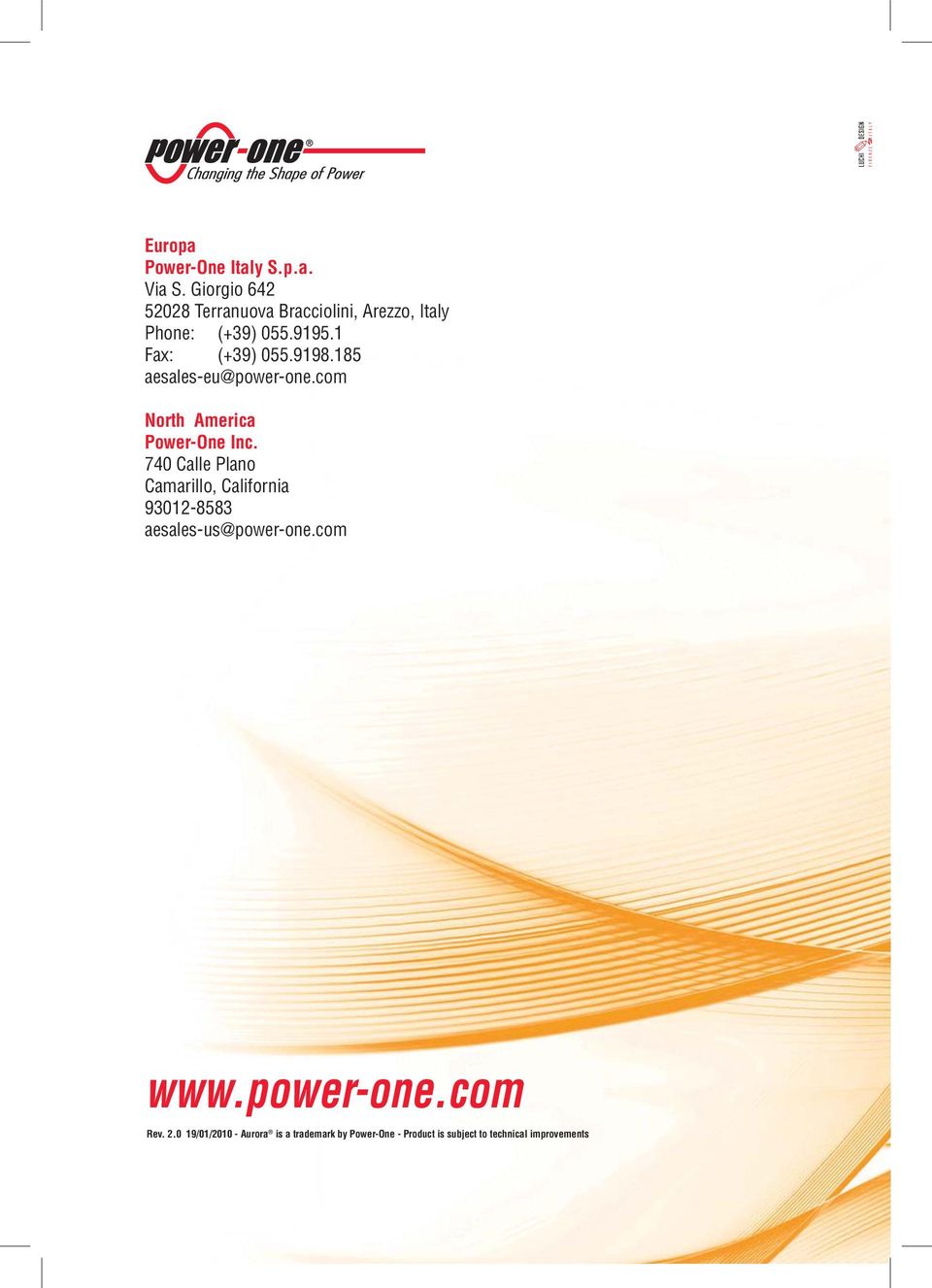 9198.185 aesales-eu@power-one.com North America Power-One Inc.