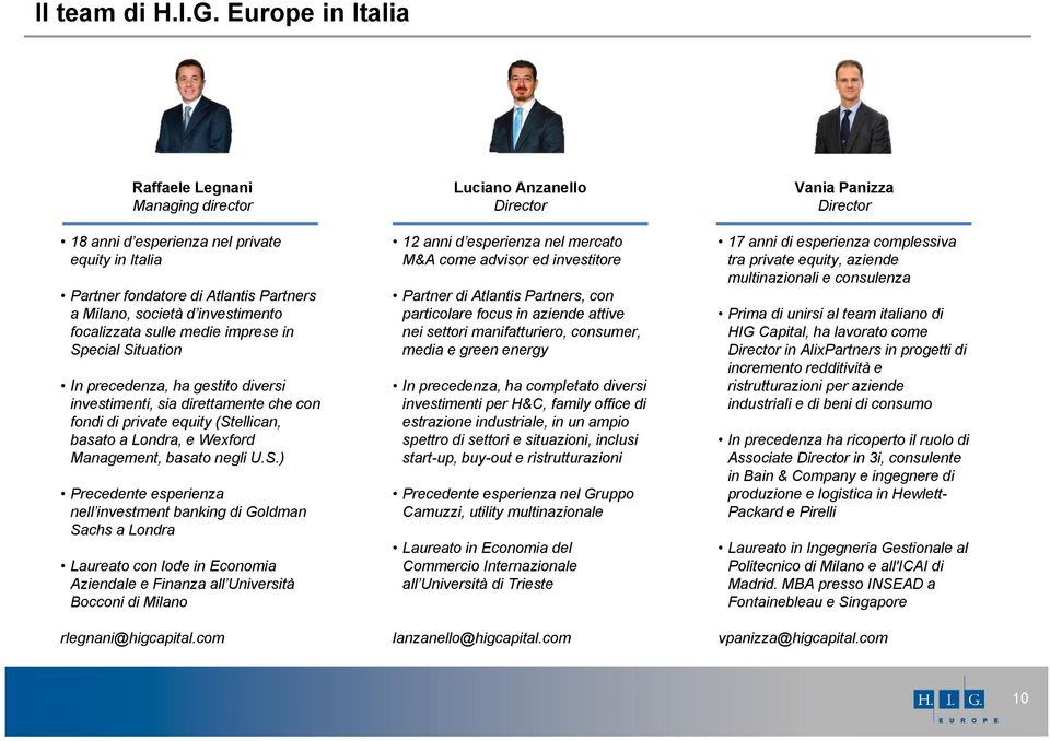 Milano, società d investimento focalizzata sulle medie imprese in Special Situation In precedenza, ha gestito diversi investimenti, sia direttamente che con fondi di private equity (Stellican, basato