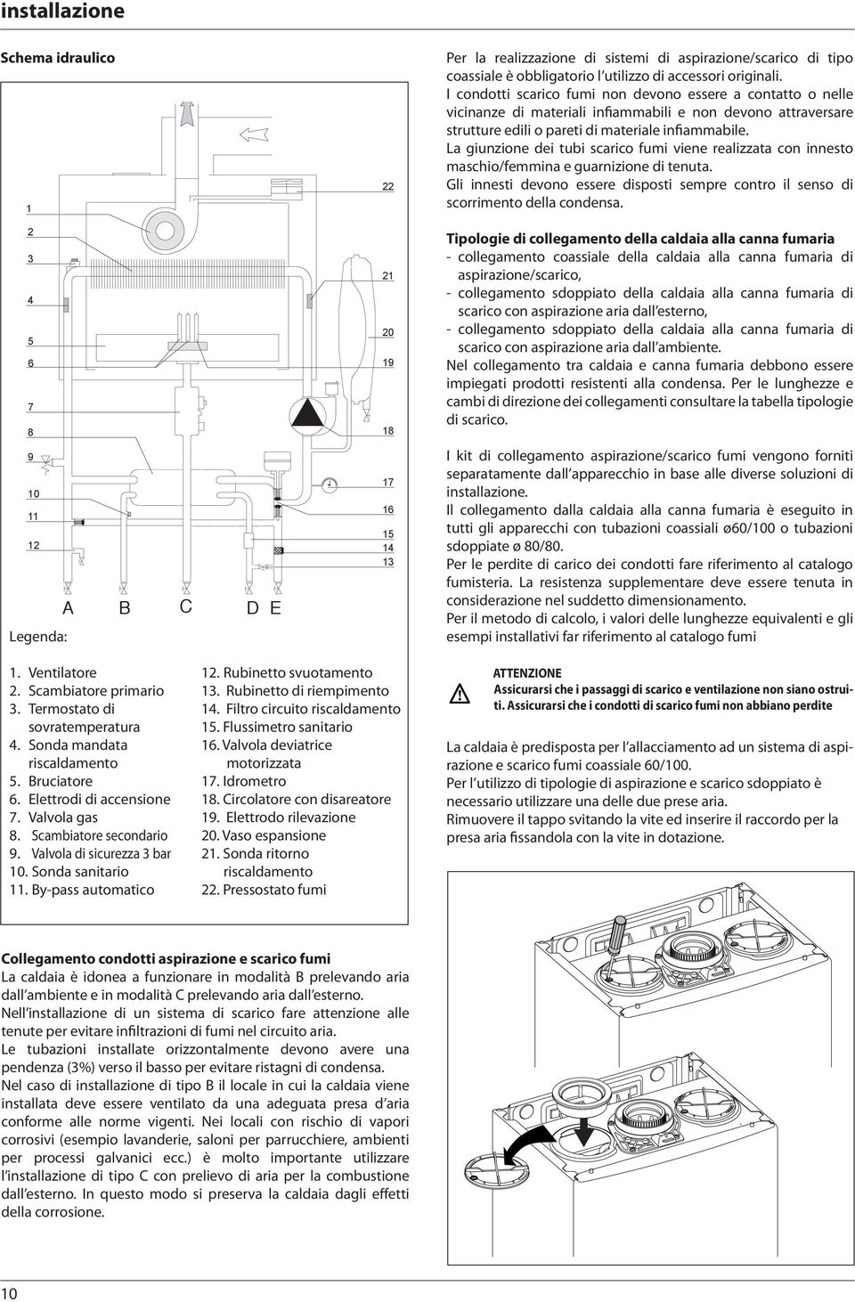 I condotti scarico fumi non devono essere a contatto o nelle vicinanze di materiali infiammabili e non devono attraversare strutture edili o pareti di materiale infiammabile.