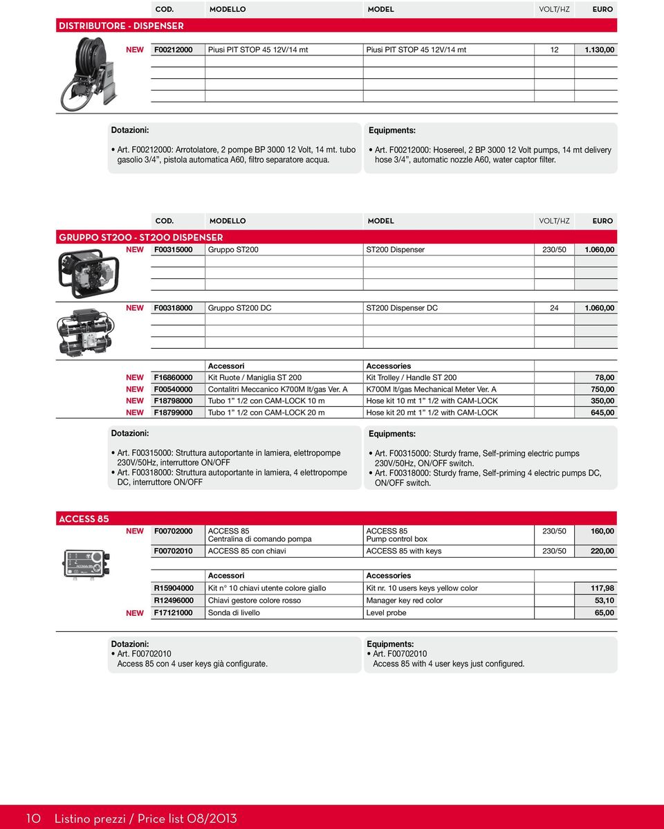 F00212000: Hosereel, 2 BP 3000 12 Volt pumps, 14 mt delivery hose 3/4, automatic nozzle A60, water captor filter. COD.