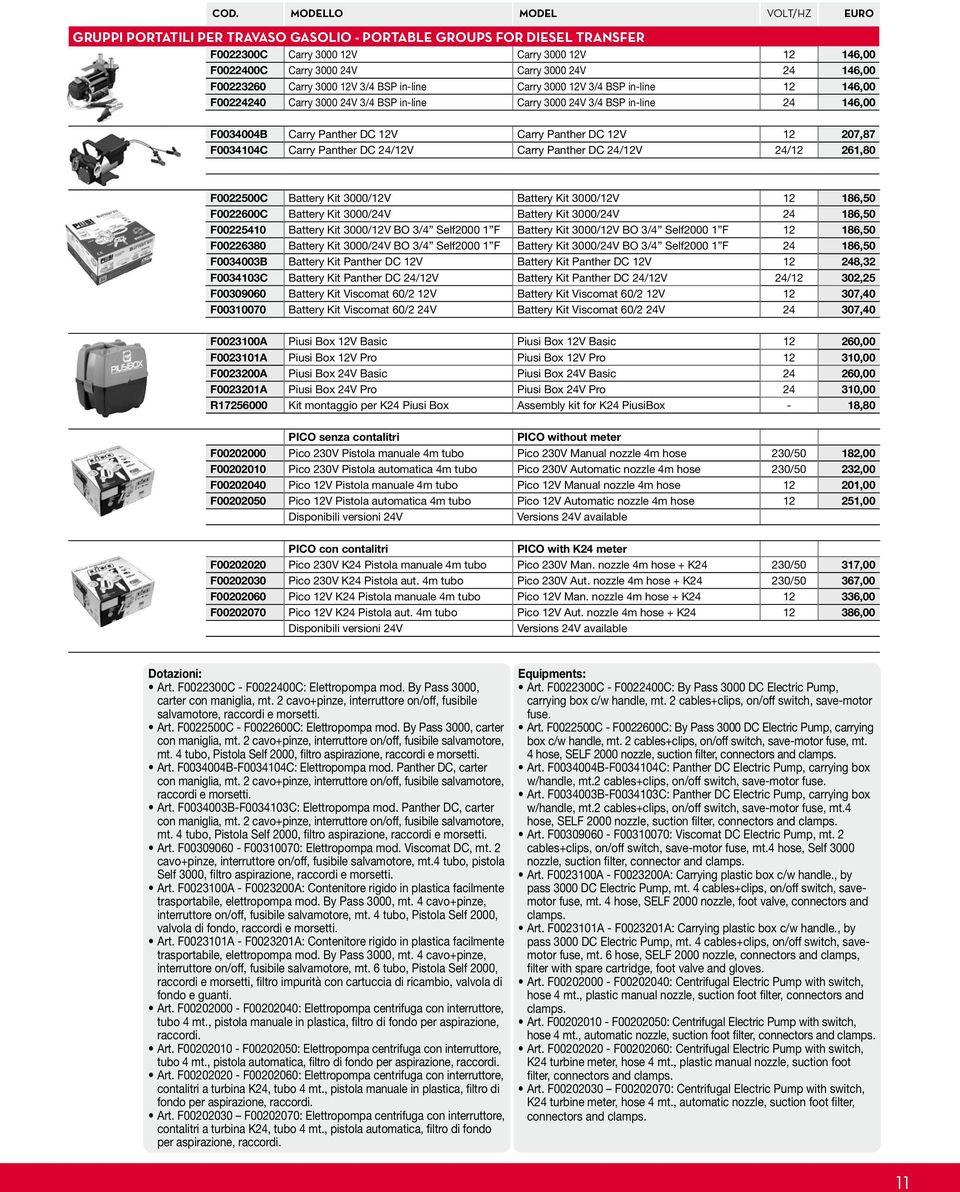 12V Carry Panther DC 12V 12 207,87 F0034104C Carry Panther DC 24/12V Carry Panther DC 24/12V 24/12 261,80 F0022500C Battery Kit 3000/12V Battery Kit 3000/12V 12 186,50 F0022600C Battery Kit 3000/24V