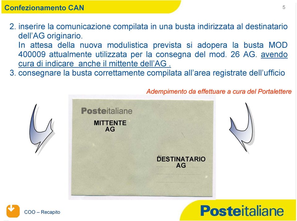 In attesa della nuova modulistica prevista si adopera la busta MOD 400009 attualmente utilizzata per la