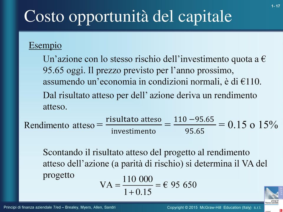 Dal risultato atteso per dell azione deriva un rendimento atteso.