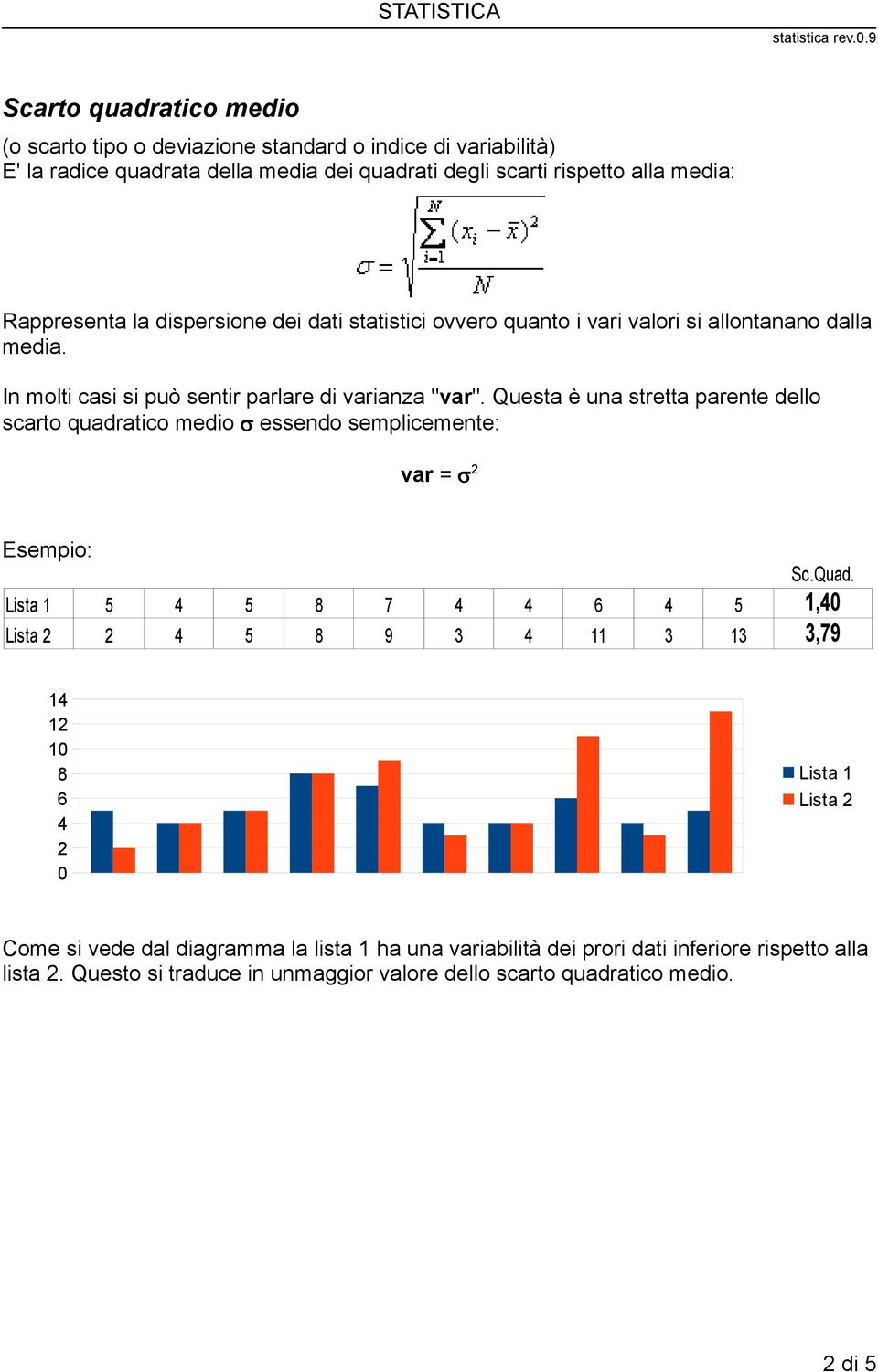 Questa è una stretta parente dello scarto quadratico medio s essendo semplicemente: var = s 2 Esempio: Sc.Quad.