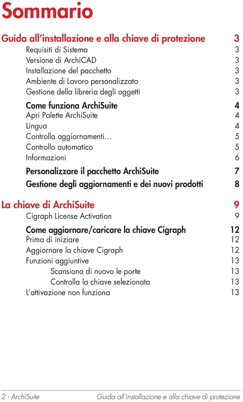 Gestione degli aggiornamenti e dei nuovi prodotti 8 La chiave di ArchiSuite 9 Cigraph License Activation 9 Come aggiornare/caricare la chiave Cigraph 12 Prima di iniziare 12 Aggiornare la