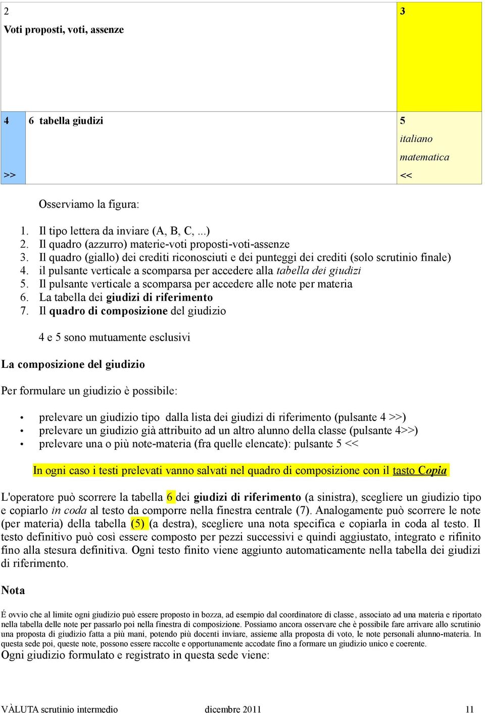 accedere alla tabella dei giudizi Il pulsante verticale a scomparsa per accedere alle note per materia La tabella dei giudizi di riferimento Il quadro di composizione del giudizio 4 e 5 sono