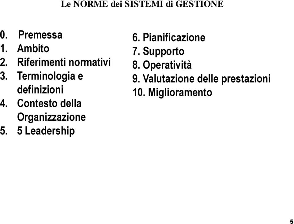 Contesto della Organizzazione 5. 5 Leadership 6.