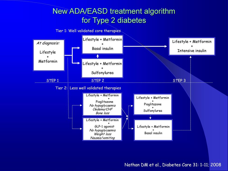 therapies Lifestyle + Metformin + Pioglitazone No hypoglycaemia Oedema/CHF Bone loss Lifestyle + Metformin + GLP-1 agonist No hypoglycaemia Weight