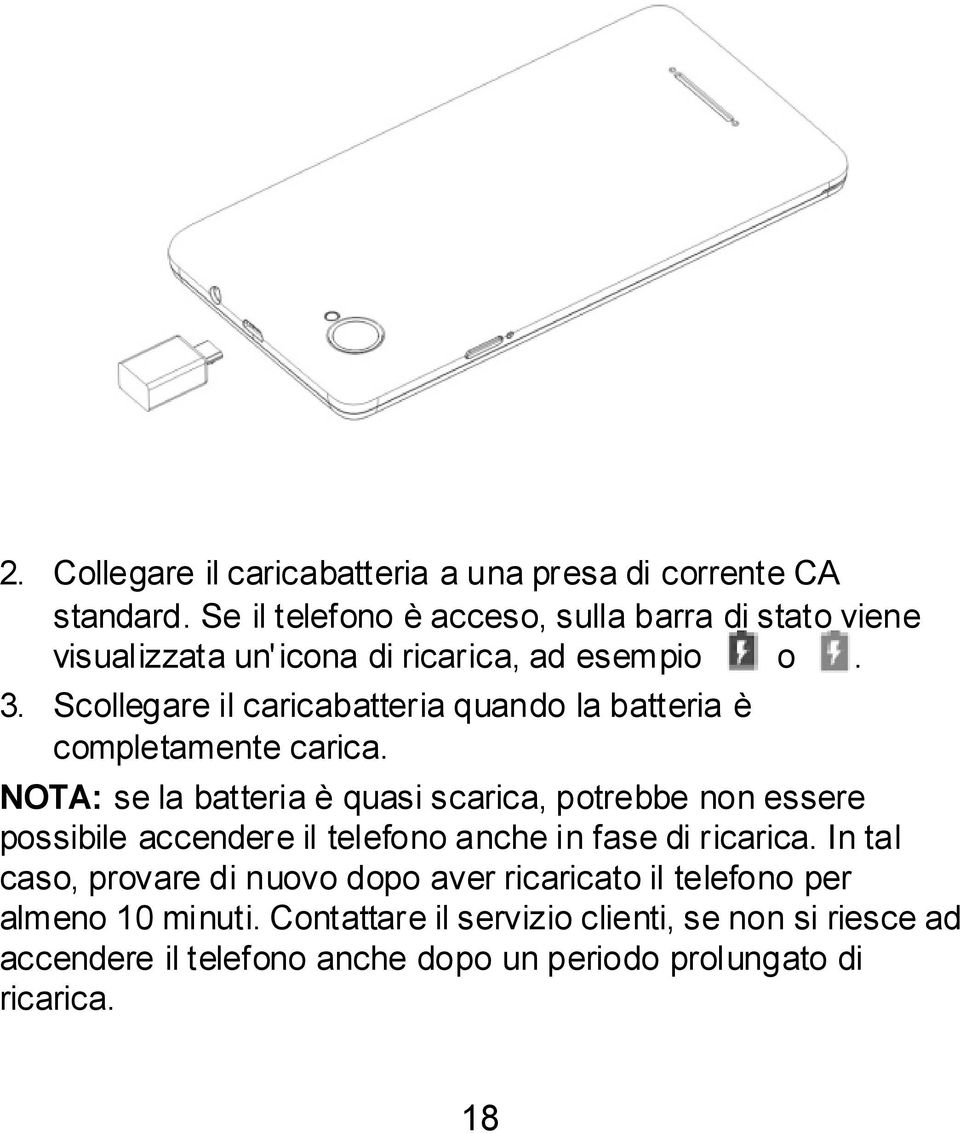 Scollegare il caricabatteria quando la batteria è completamente carica.