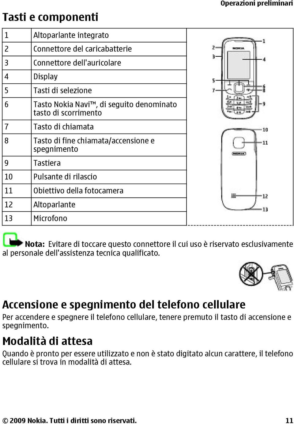 Nota: Evitare di toccare questo connettore il cui uso è riservato esclusivamente al personale dell'assistenza tecnica qualificato.