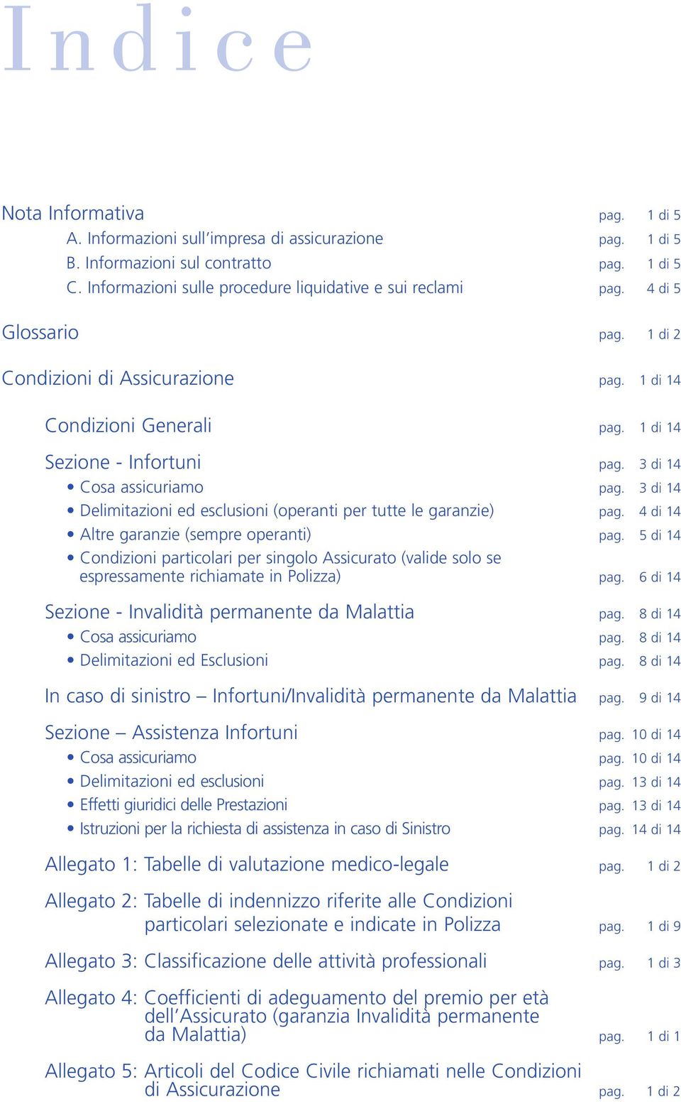 3 di 14 Cosa assicuriamo pag. 3 di 14 Delimitazioni ed esclusioni (operanti per tutte le garanzie) pag. 4 di 14 Altre garanzie (sempre operanti) pag.