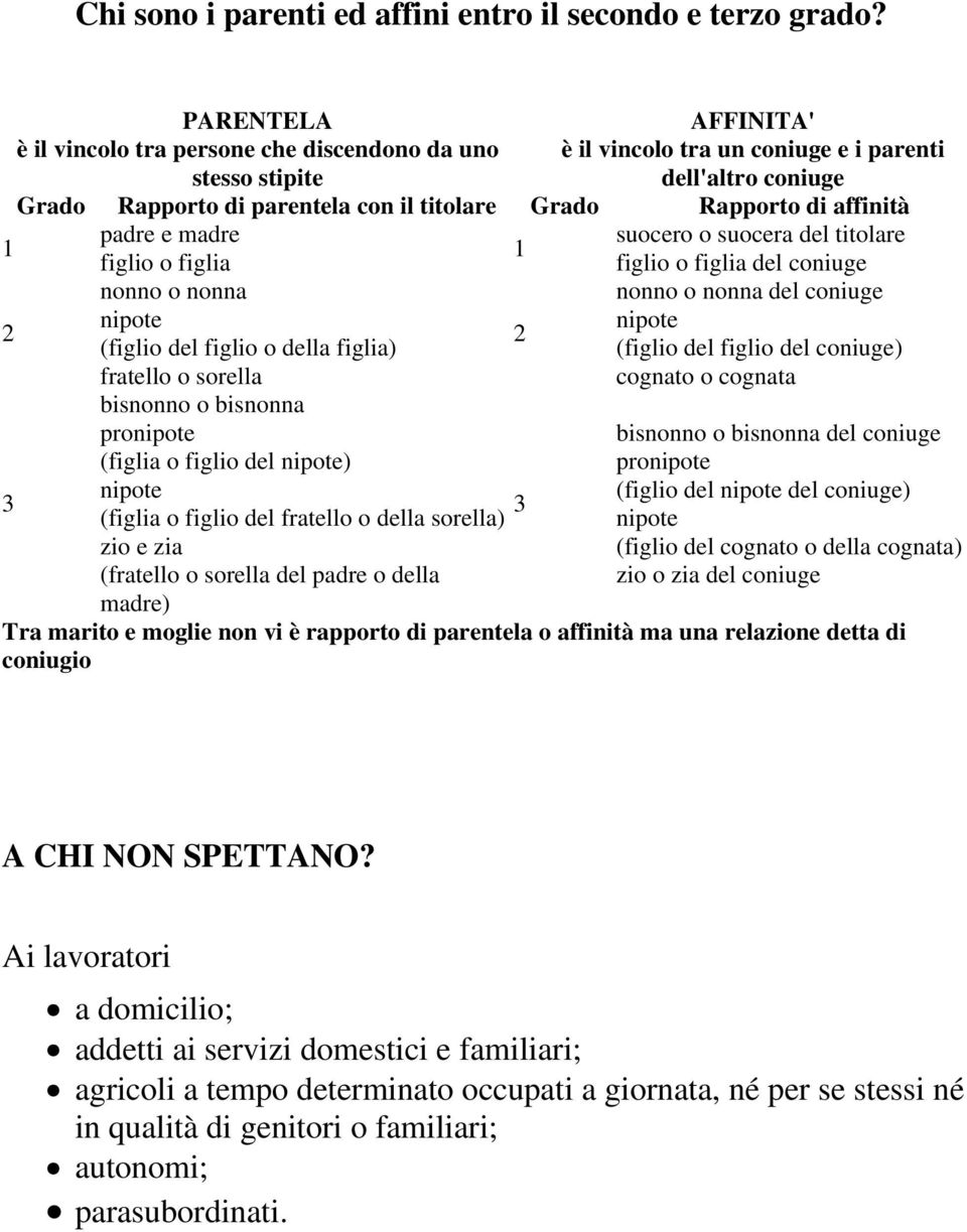 di affinità 1 padre e madre suocero o suocera del titolare 1 figlio o figlia figlio o figlia del coniuge nonno o nonna nonno o nonna del coniuge 2 nipote nipote 2 (figlio del figlio o della figlia)