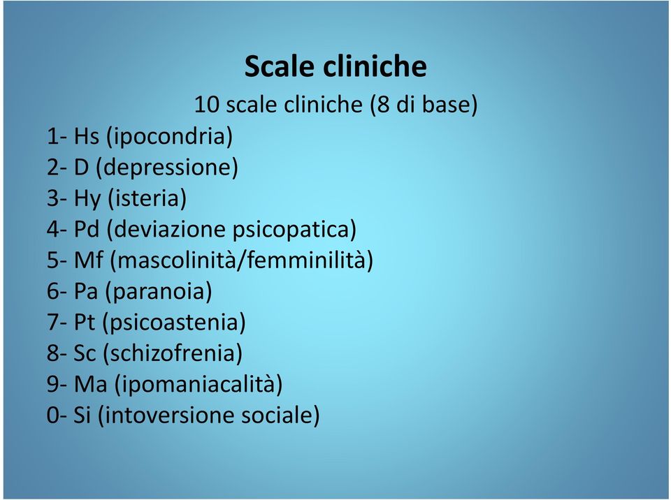 (mascolinità/femminilità) 6 Pa (paranoia) 7 Pt (psicoastenia) 8