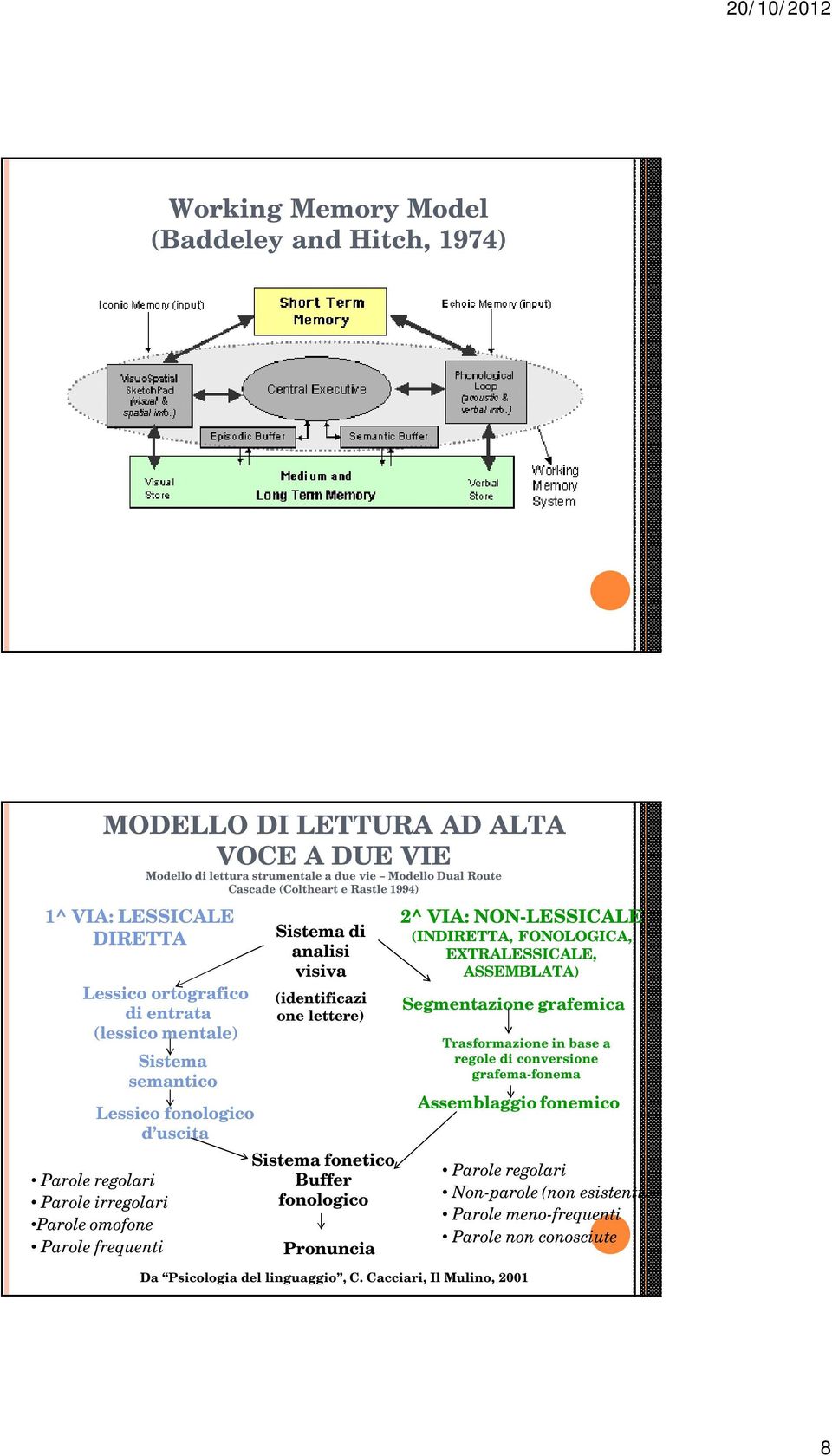 visiva (identificazi one lettere) Sistema fonetico Buffer fonologico Pronuncia 2^ VIA: NON-LESSICALE (INDIRETTA, FONOLOGICA, EXTRALESSICALE, ASSEMBLATA) Segmentazione grafemica Trasformazione in base