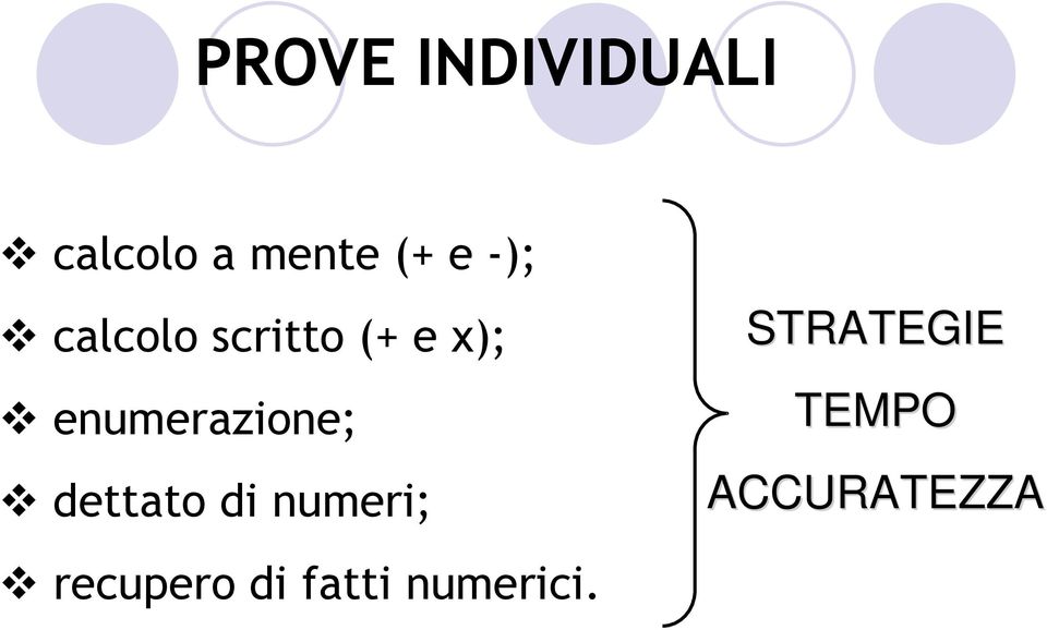 enumerazione; dettato di numeri;