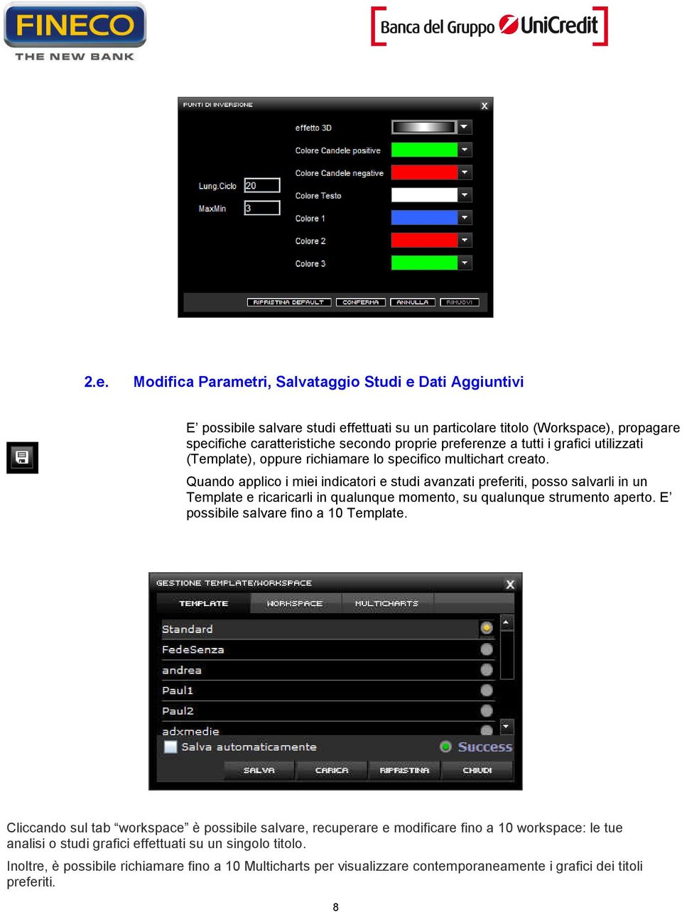 Quando applico i miei indicatori e studi avanzati preferiti, posso salvarli in un Template e ricaricarli in qualunque momento, su qualunque strumento aperto.