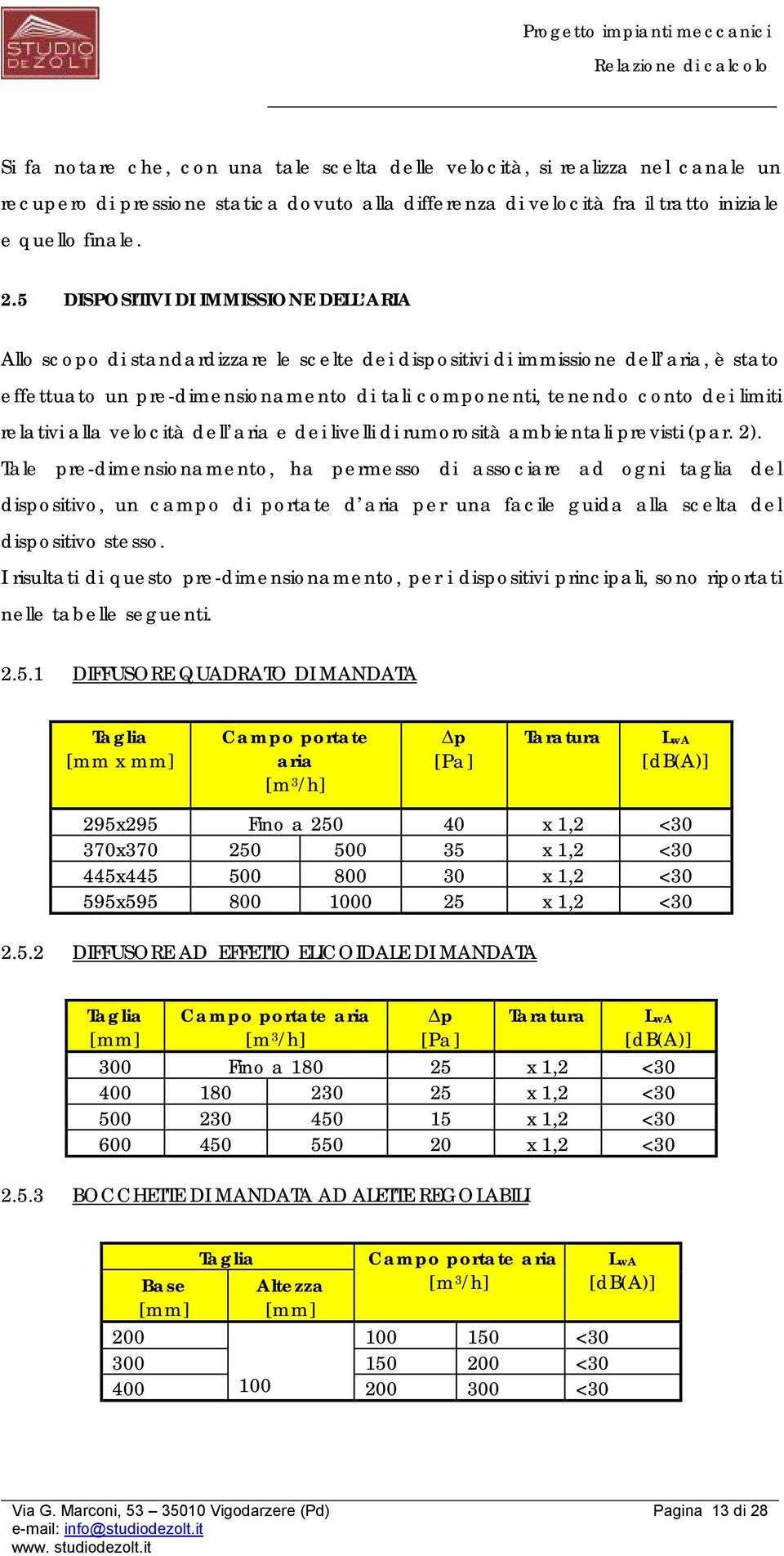 limiti relativi alla velocità dell aria e dei livelli di rumorosità ambientali previsti (par. 2).