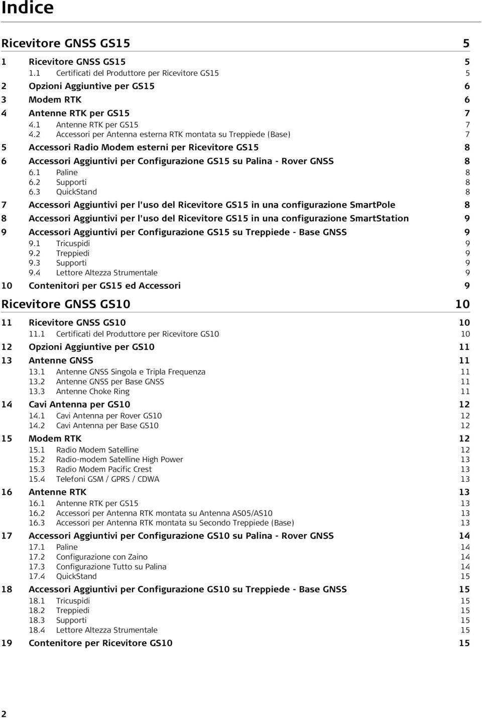 2 Accessori per Antenna esterna RTK montata su Treppiede (Base) 7 5 Accessori Radio Modem esterni per Ricevitore GS15 8 6 Accessori Aggiuntivi per Configurazione GS15 su Palina - Rover GNSS 8 6.