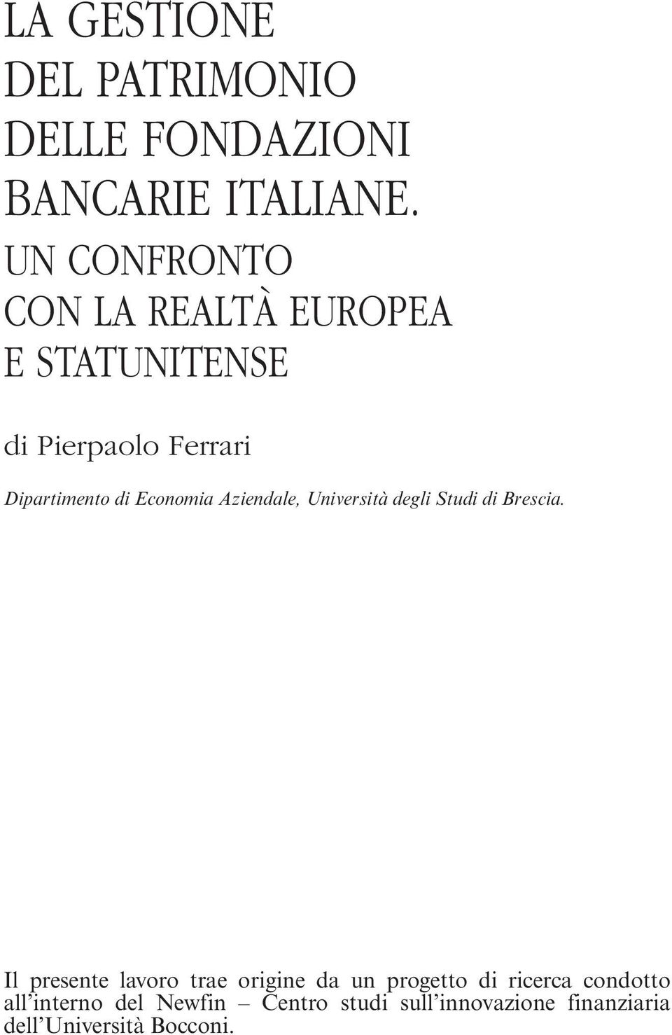 Economia Aziendale, Università degli Studi di Brescia.