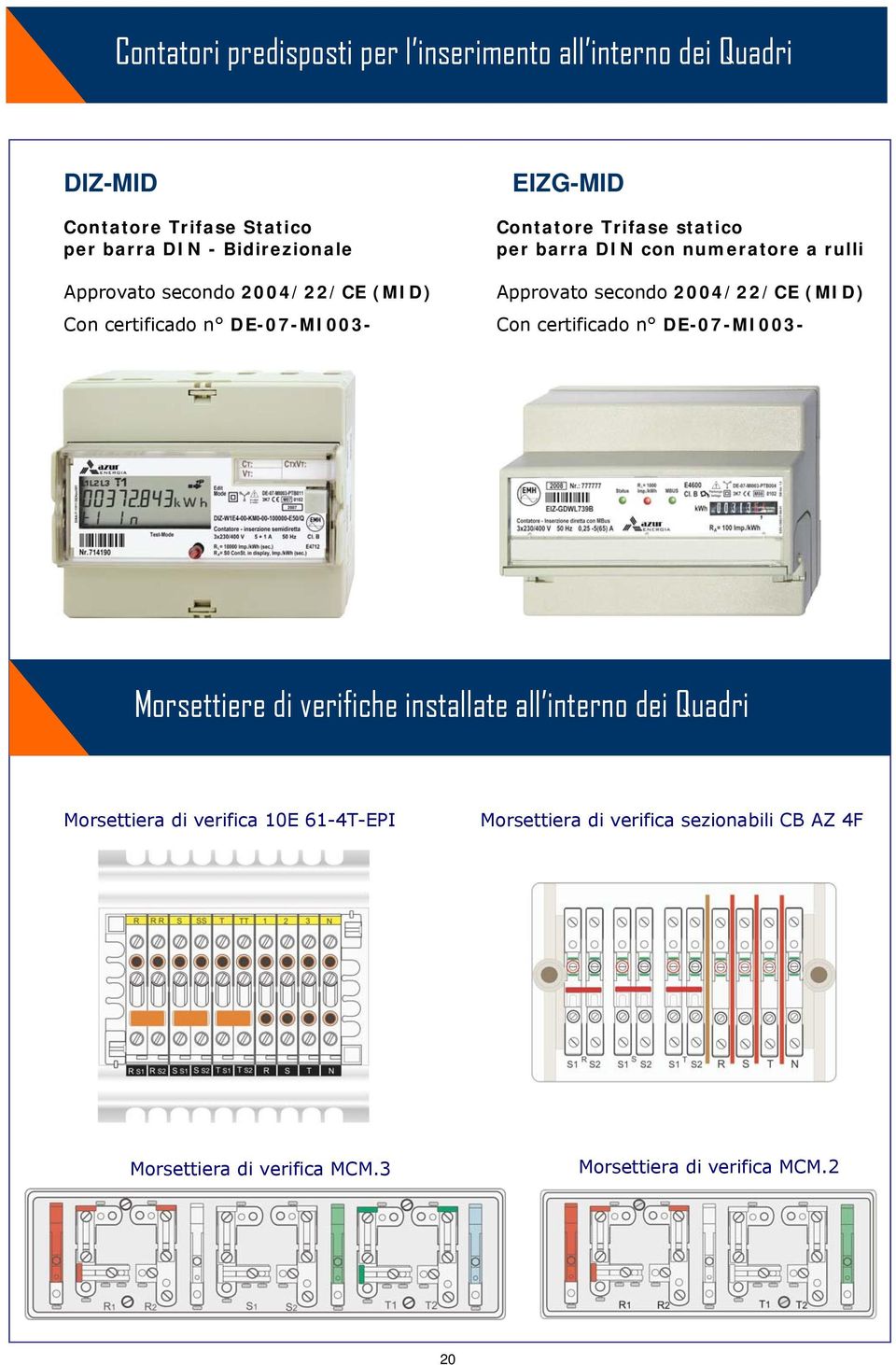 rulli Approvato secondo 2004/22/CE (MID) Con certificado n DE-07-MI003- Morsettiere di verifiche installate all interno dei Quadri