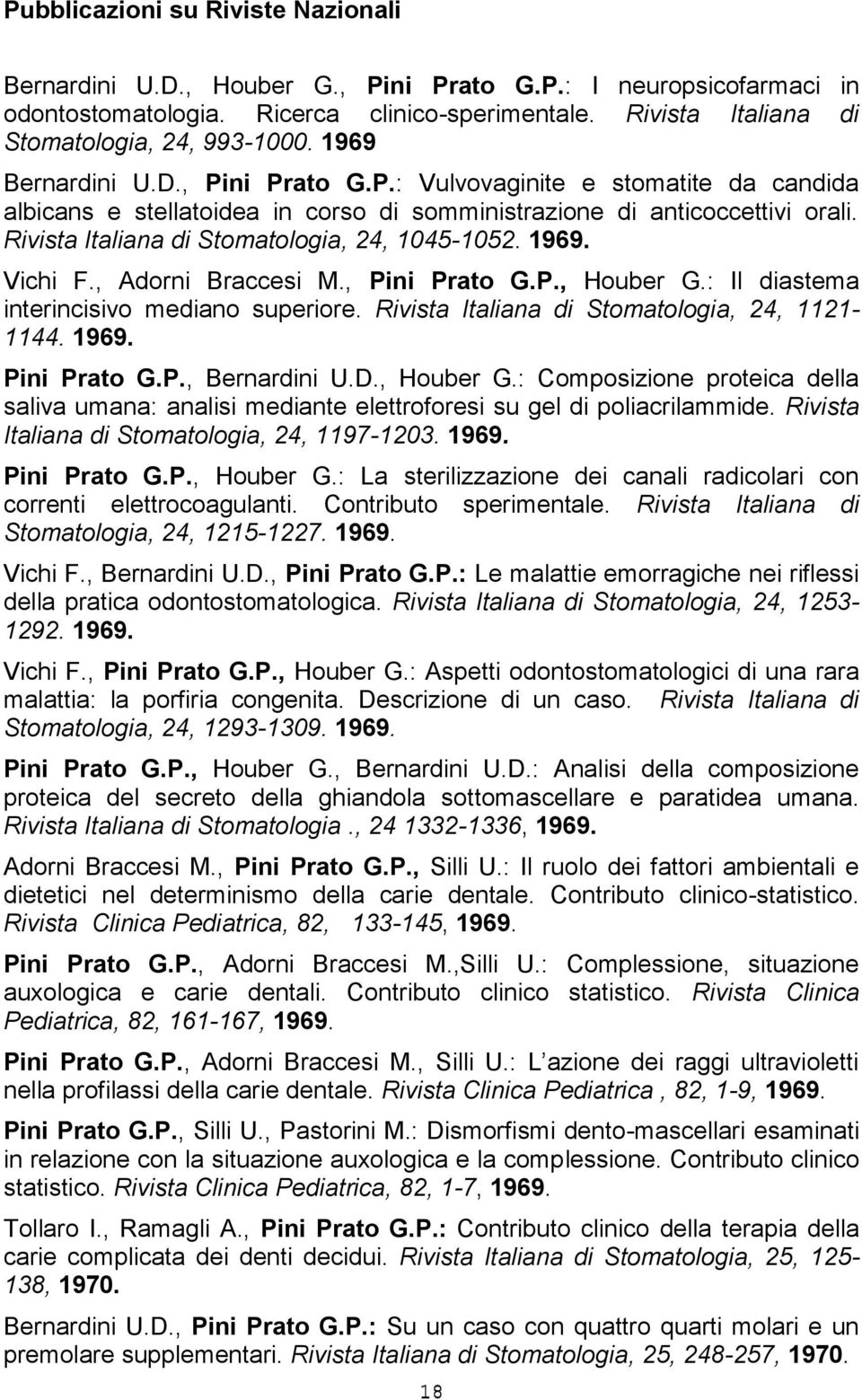 Rivista Italiana di Stomatologia, 24, 1045-1052. 1969. Vichi F., Adorni Braccesi M., Pini Prato G.P., Houber G.: Il diastema interincisivo mediano superiore.