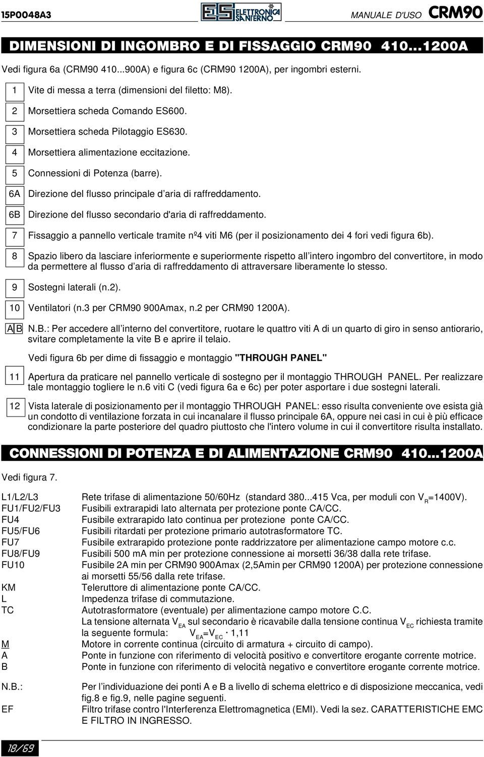 5 Connessioni di Potenza (barre). 6A 6B Direzione del flusso principale d aria di raffreddamento. Direzione del flusso secondario d'aria di raffreddamento.