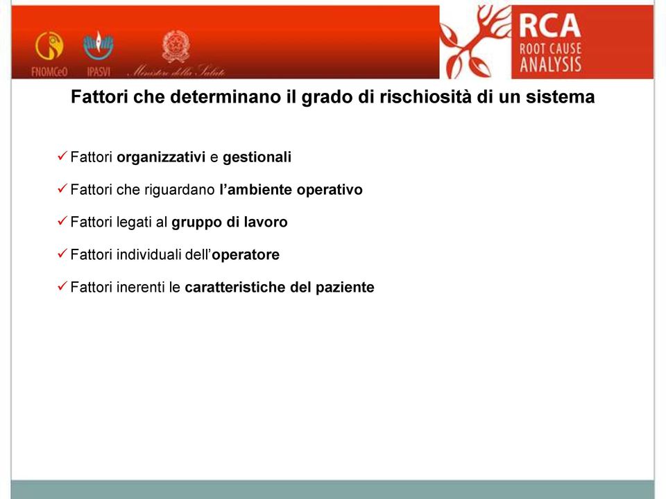 ambiente operativo Fattori legati al gruppo di lavoro Fattori