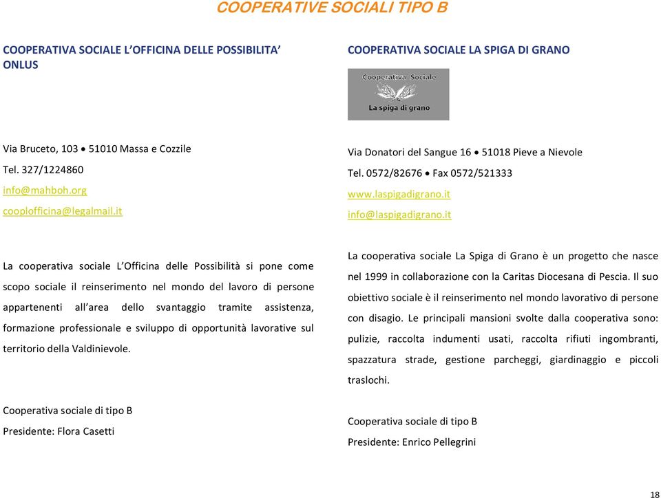 it La cooperativa sociale L Officina delle Possibilità si pone come scopo sociale il reinserimento nel mondo del lavoro di persone appartenenti all area dello svantaggio tramite assistenza,